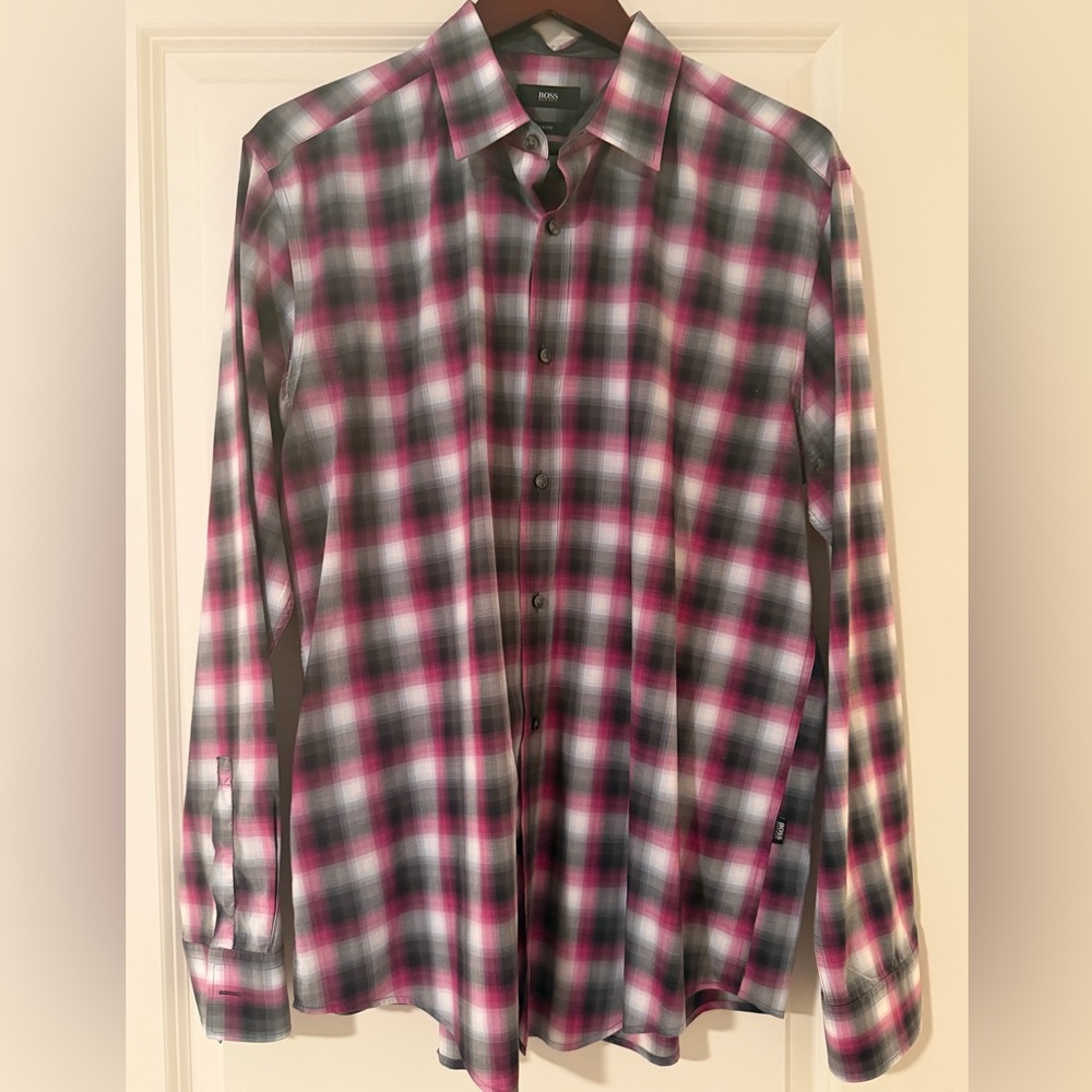 Boss Men's Checkered Shirt - Black, White, Pink